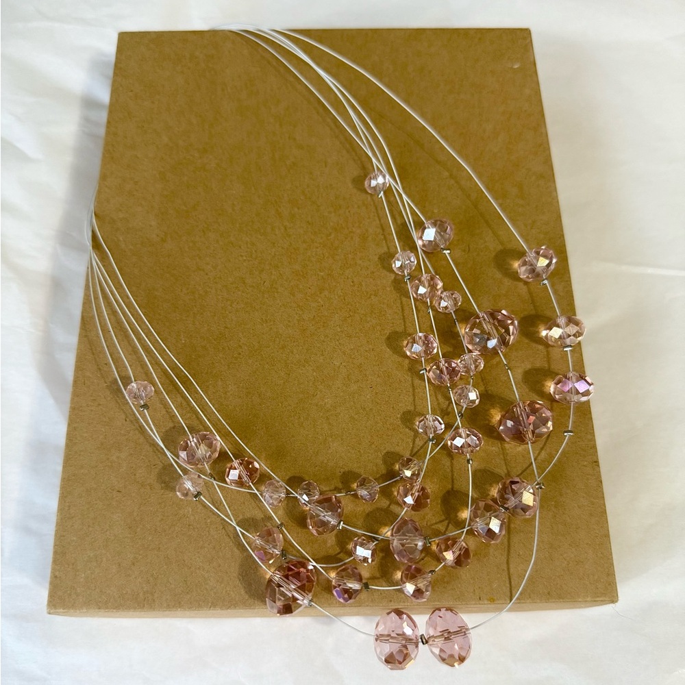 Multistrand Pink Crystal Handmade Jewelry Necklace